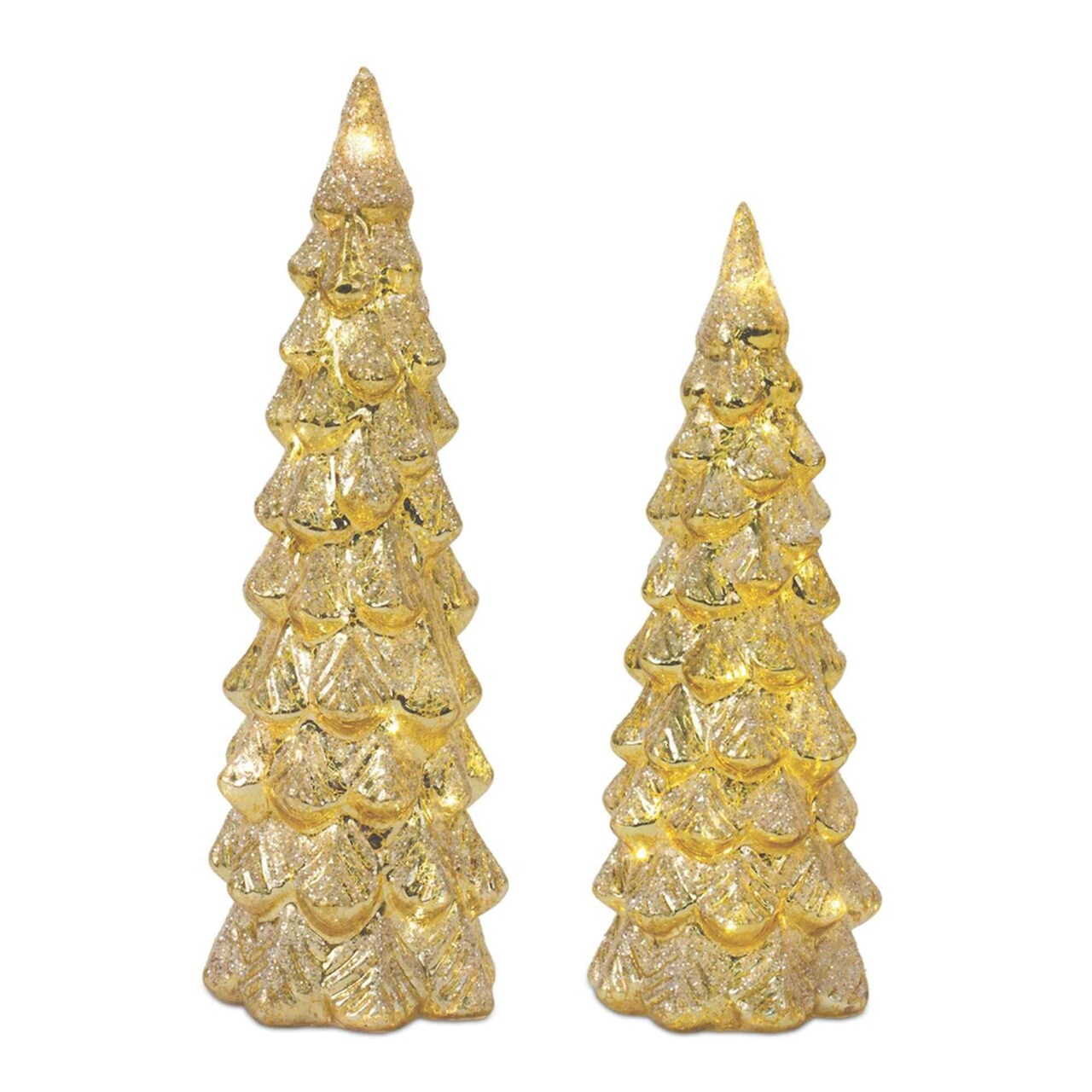 Melrose LED Lighted Glittered Christmas Tree Tabletop Decorations - 12" - Gold